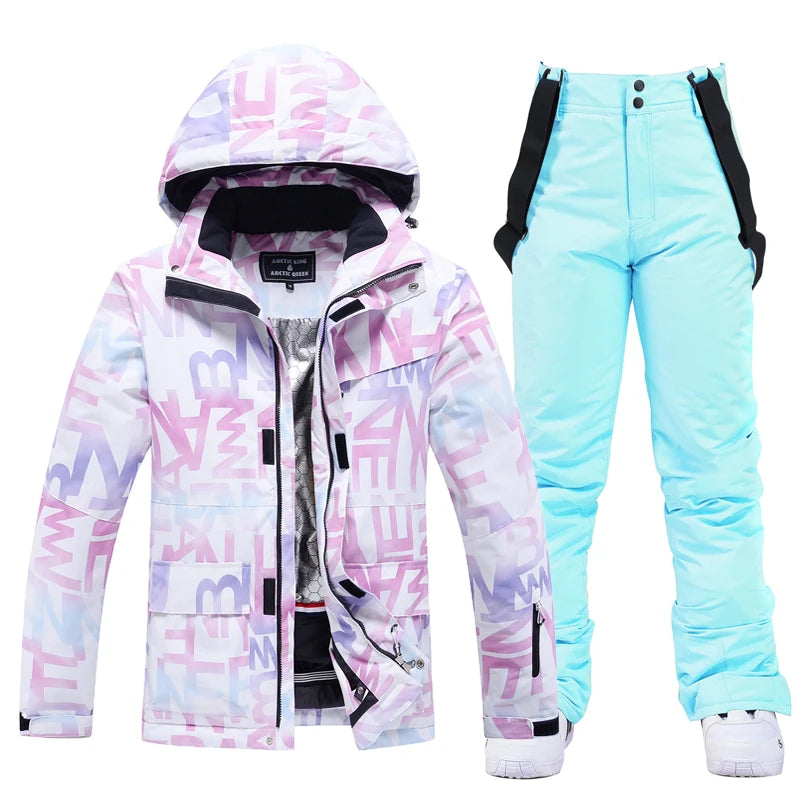 Fashion, Women's, Waterproof Snow Suit Sets, Snowboarding Clothing, Ski Costumes, Winter Wear, Jacket, Strap Pant, Girl's