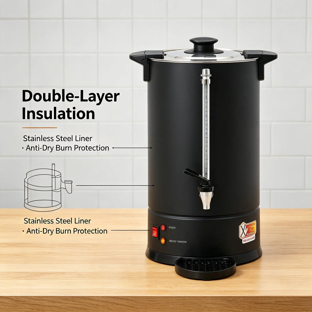 Commercial Electric Coffee Pot 15L/3.96Gal Hot Water Dispenser, Stainless Steel Coffee Urn with 1500W Fast Heating & Insulation for Restaurant Office Hotel, Black