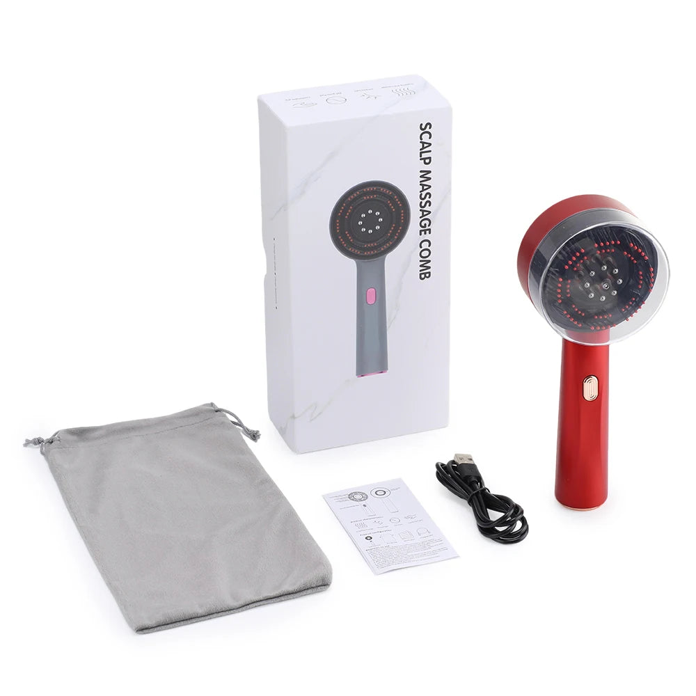 Electric Red Light Scalp Massage Comb, 3 Modes USB Rechargeable Hair Scalp Massager with 8 Roller Balls for Scalp Relaxation