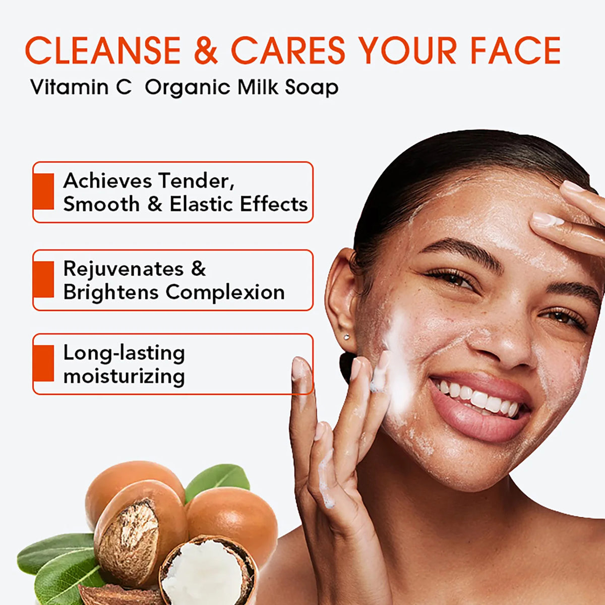 AILKE Vitamin C Organic Milk Soap Bar, Whitening, Reduce Dark Spots, Wrinkles, Smooth & Soften Skin, for Face, Body, 200g/7 oz