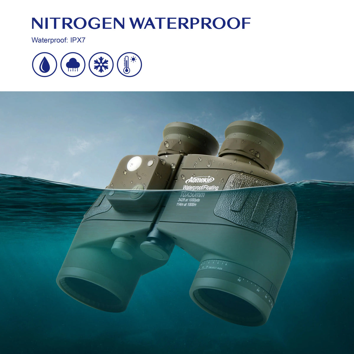 10X50 HD Marine Binoculars with Rangefinder Compass BAK4 Prism 50mm FMC Lens Waterproof for Outdoor Hunting Boating Camping
