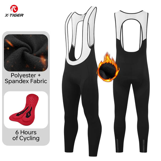 X-TIGER Winter Road Bike Bib Pants for Men Thermal Fleece Cycling Bib Tights Windproof for Cold Weather MTB Cycling Clothing