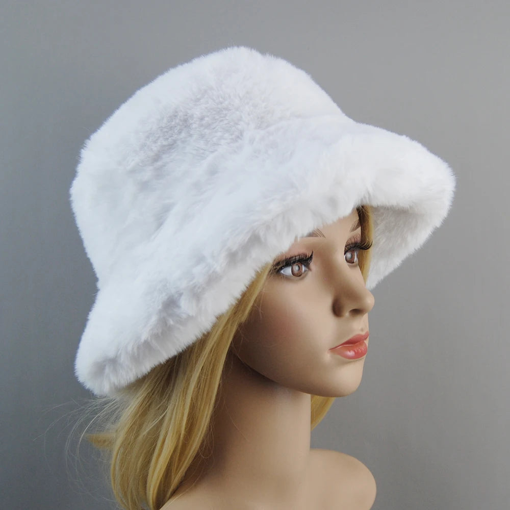 2025 New Style Fake Rabbit Fur Hats Super Soft Women Winter Hat Cotton Lining Warm Russian Fashion Ski Beanies Plush Solid Color