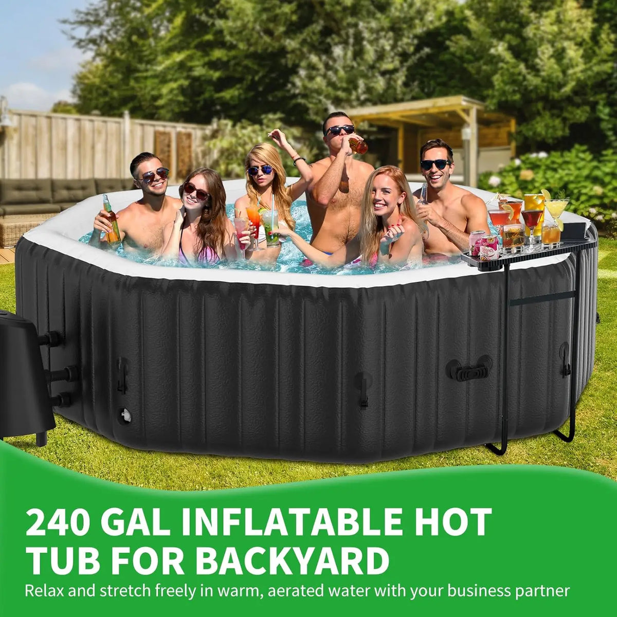 4-6 Person Inflatable Hot Tub, Polygon Portable Blow Up Hot Tub, Leak-Proof PVC Outdoor Spa with 130 Strong Air Jets,, Custom