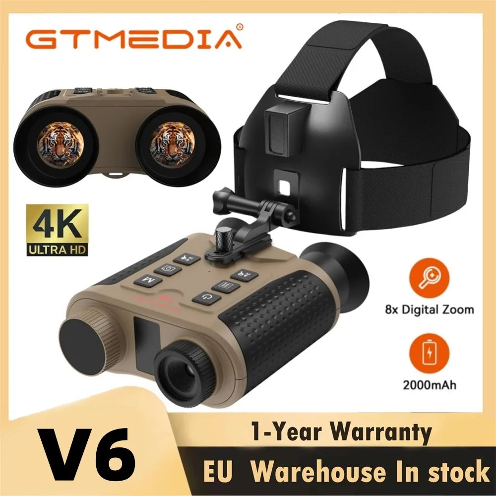 V6 Infrared Night Vision Binoculars Goggles 4K 8X Digital Zoom Head Mounted Telescope 32GB Memory Card,Photo & Video For Hunting