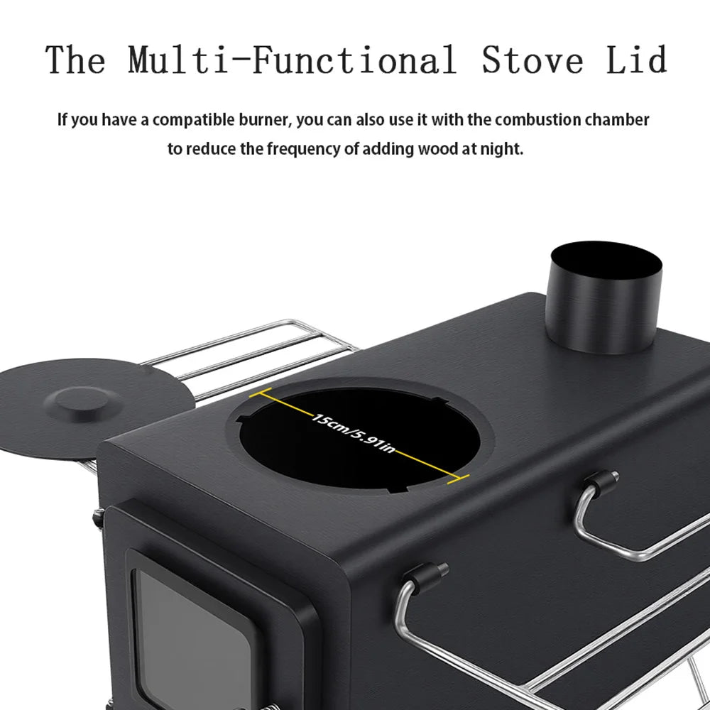 Soomloom Black Firewood Stove PROTO, Firewood & Pellets Dual-purpose Stove with Side Shelf, Outdoor Camping Heating BBQ Campfire