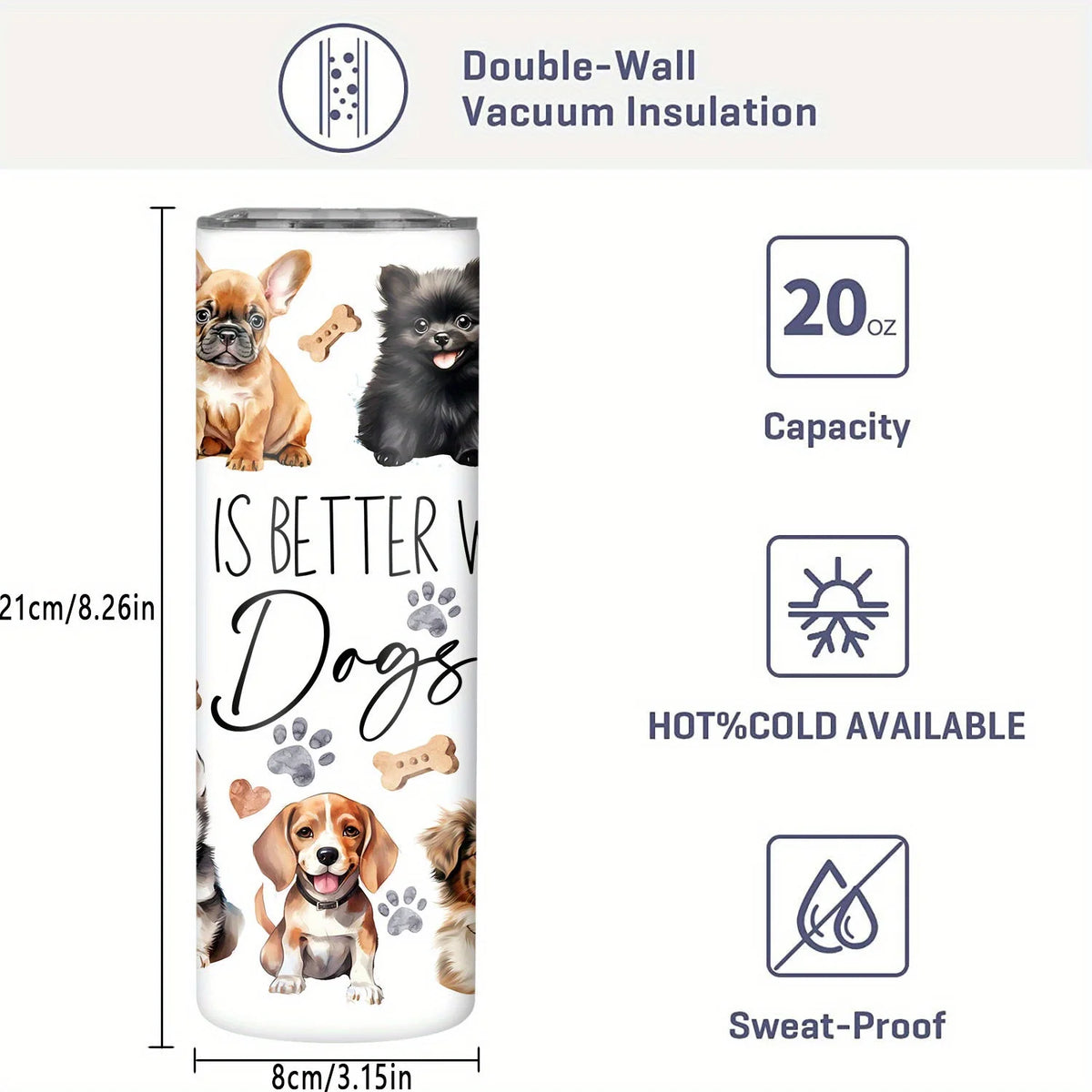 1pc/20oz/590ml/Funny Pets Dog Tumbler,Travel Mug Gift for Dog Lover, Father's Day Birthday Gift for Dad Mom Friend Sister,Dog Owner Gifts, Dog Gifts for Women, Dog Themed Gifts,Insulated Travel Coffee Mug,Birthday Gift Christ