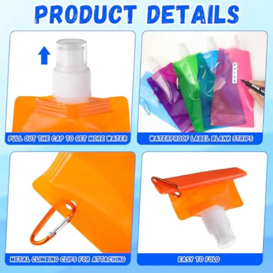 3 Pack Collapsible Water Bottles Bulk 1oz Foldable Water Bottles with Carabiner Reusable Drinking Leak Proof Container Bags for