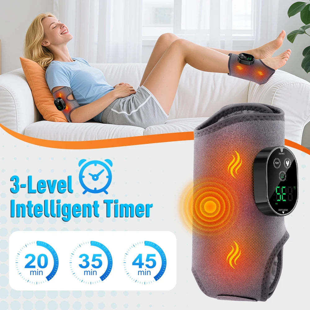 Electric 3-in-1 Ankle Calf Foot Vibration Massager 6 Levels Hot Compress Massage Ankle Brace Plantar Fascia Foot Muscle Relax