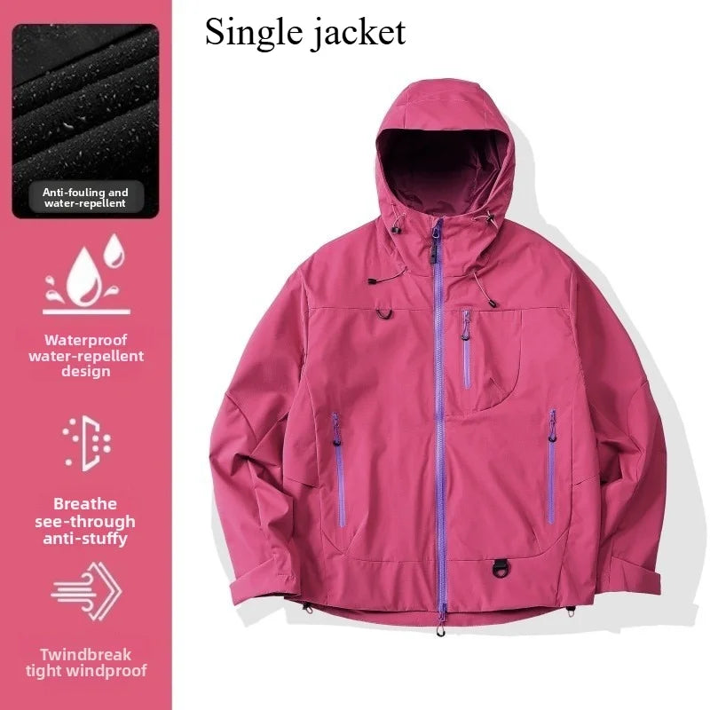 Empty Mountain Rain Hard Shell Windproof and Waterproof Functional Outdoor Three-in-One Hooded Mountaineering Jacket Men Women