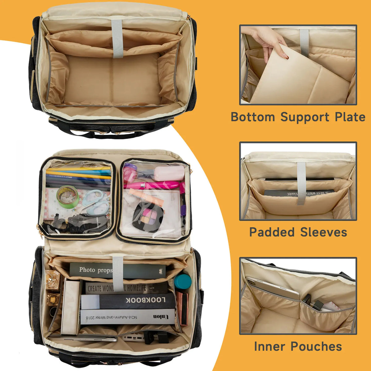 Rolling Teacher Bag With 4 Wheels, Art Tote Bag For Women With Detachable Dolly, Heavy Duty Briefcase With Padded Sleeves For 15.6" Laptop