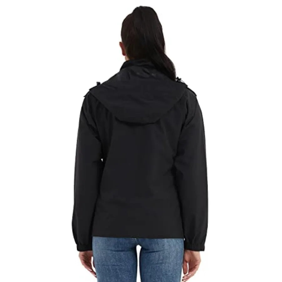 MOERDENG Womens Waterproof Hooded Rain Jacket And Hiking Windbreaker
