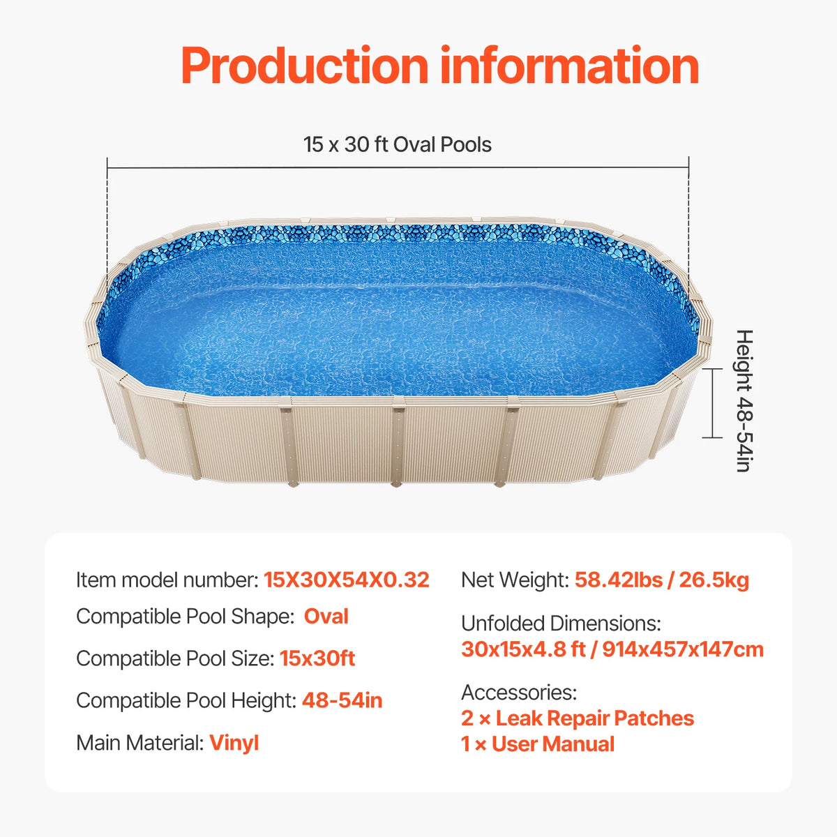 SucceBuy 18-Foot-by-33-Foot Oval Pool Liner for Overlap Above Ground Swimming Pools 48-to-54in Wall Height Standard Gauge Vinyl