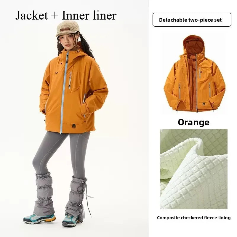 Empty Mountain Rain Hard Shell Windproof and Waterproof Functional Outdoor Three-in-One Hooded Mountaineering Jacket Men Women