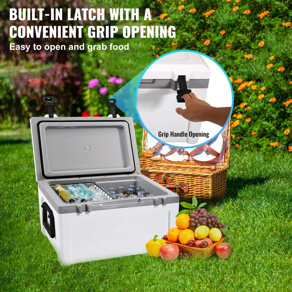 SucceBuy 52 QT Portable Hard Cooler Fully Insulated Ice Chest Cooling Box Goods Basket for Beach Outdoor Camping Travel