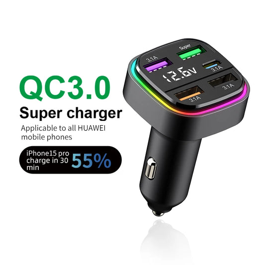 Five Port USB Car Charger With QC3.0 Fast Charging Protection