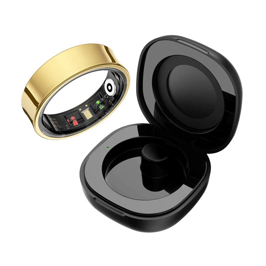 R09 Smart Ring Men Women with Charging Case,Heart Rate Blood Oxygen,Skin Temperature Monitor,5ATM Waterproof For Android iOS