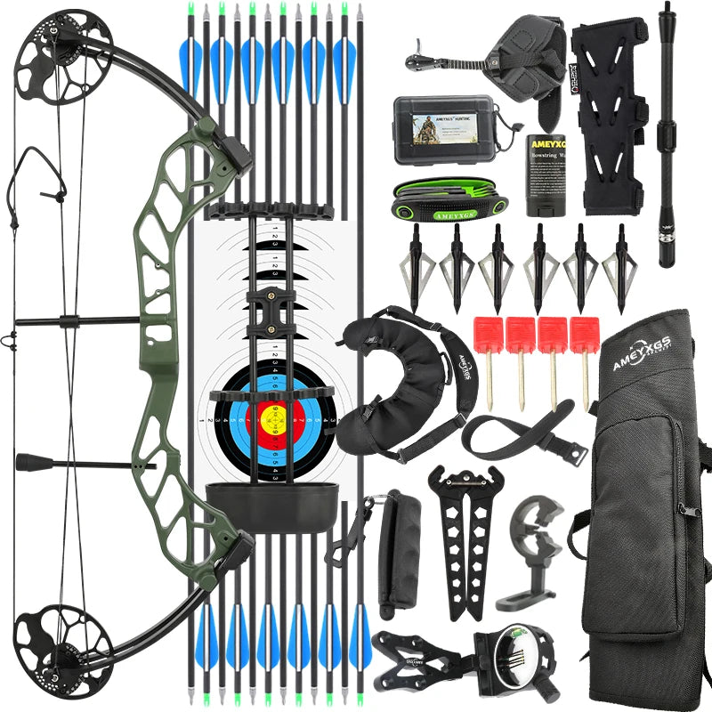 19‑70Lbs Adjustable Archery Compound Bow 320FPS Aluminum Alloy Riser Dual Cam Without Bow Press Needed Right Hand for Hunting Shooting Activities