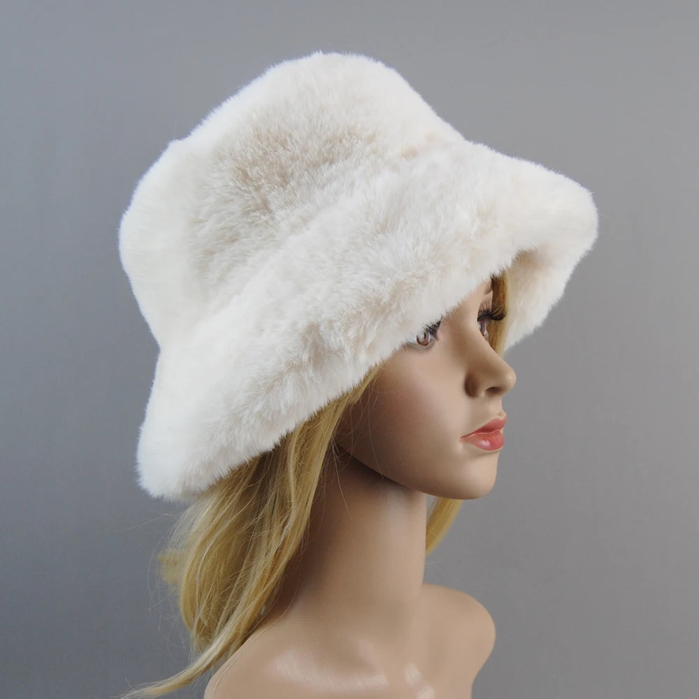 2025 New Style Fake Rabbit Fur Hats Super Soft Women Winter Hat Cotton Lining Warm Russian Fashion Ski Beanies Plush Solid Color