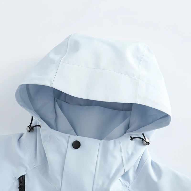 Unisex Waterproof Windproof Hiking Hooded Jacket Breathable Diagonal Zipper Outdoor Hiking Mountain Coat Casual Windbreaker