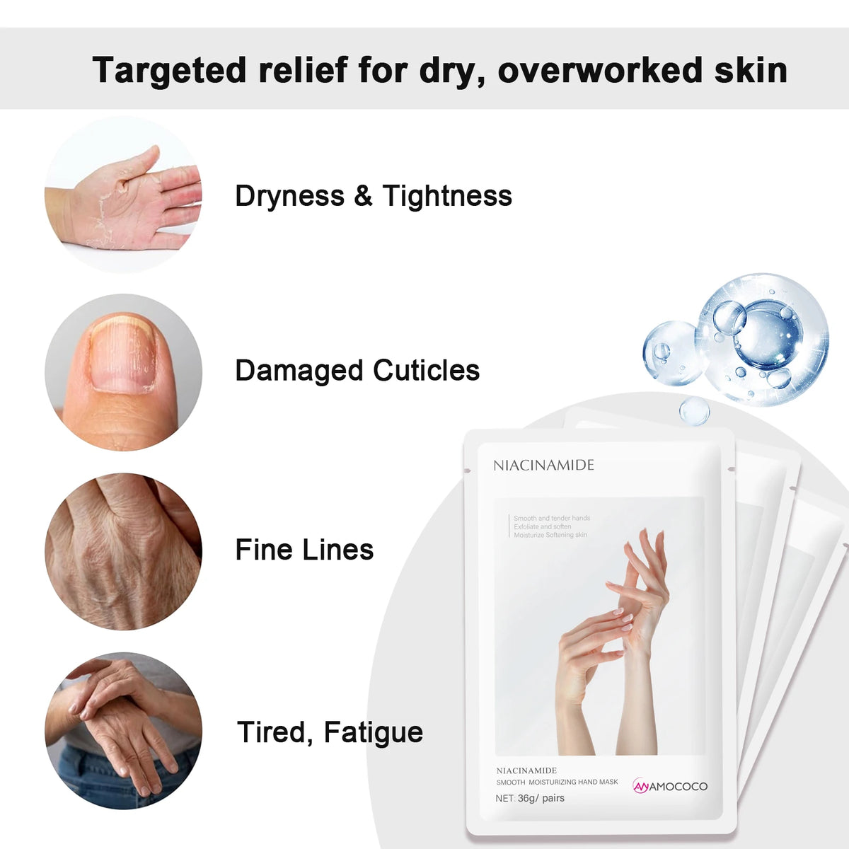 Amococo 15/25pairs Niacinamide Hand Masks Moisturizing Hand Gloves Softening Hydrating Hand Care Mask with Vitamin E Avocado Oil for Dry Hands Smooth Skin Spa Treatment