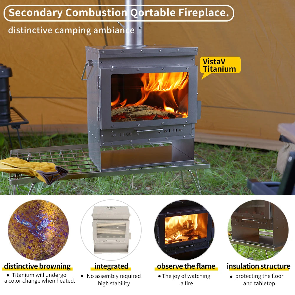Soomloom Titanium Fireplace - Compact Portable Titanium Wood-Burning Stove for Outdoor Camping Grilling Adventures & Bushcraft