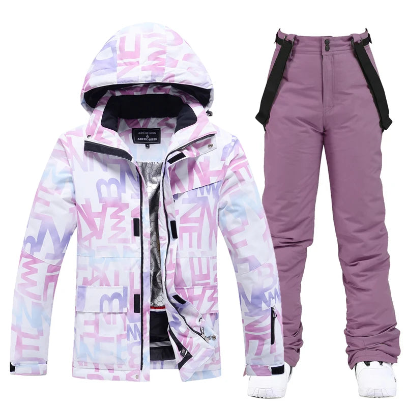 Fashion, Women's, Waterproof Snow Suit Sets, Snowboarding Clothing, Ski Costumes, Winter Wear, Jacket, Strap Pant, Girl's