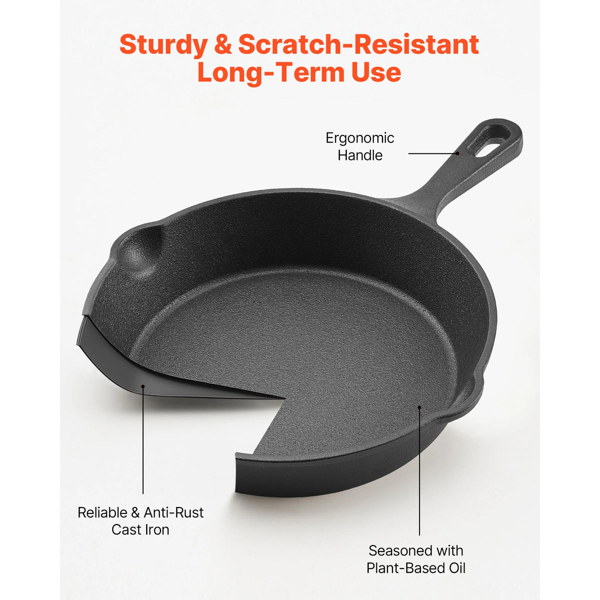 SucceBuy Cast Iron Skillet 3-Piece Frying Pan Set Heavy-Duty Skillets with Heat-Resistant Handle for Oven Gas Electrical Black