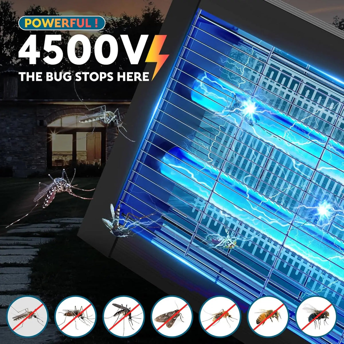 Solar Bug Zapper With 4500V Sensor For Mosquitoes And Flies