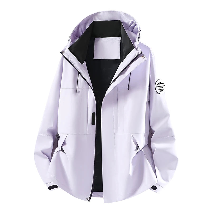 Unisex Waterproof Windbreaker Jacket Detachable Armband Hooded Outdoor Coat For Hiking Camping