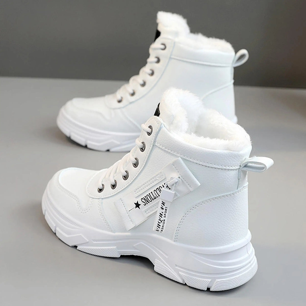 Warm Plush Lined White High Tops for Women Casual Platform Winter Sneakers Sports Shoes Athletic
