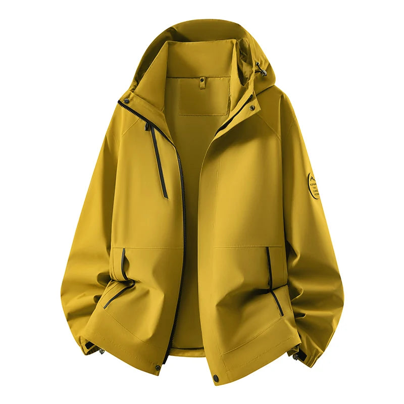 Unisex Waterproof Windproof Hiking Hooded Jacket Breathable Diagonal Zipper Outdoor Hiking Mountain Coat Casual Windbreaker