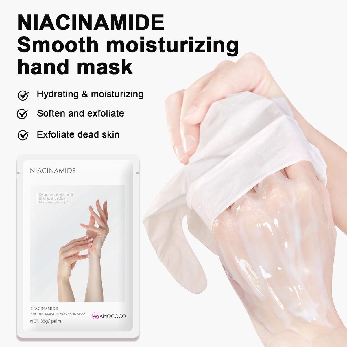 Amococo 15/25pairs Niacinamide Hand Masks Moisturizing Hand Gloves Softening Hydrating Hand Care Mask with Vitamin E Avocado Oil for Dry Hands Smooth Skin Spa Treatment
