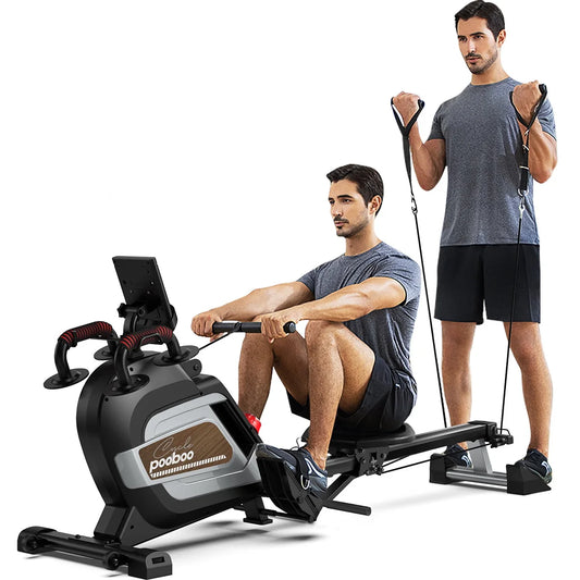 Pooboo Rowing Machine for Home, Foldable Magnetic Rowing Machine,14 Levels Quiet Resistance, Rower Machine with 350 LB Weight Capacity, Comfortable Padded Seat