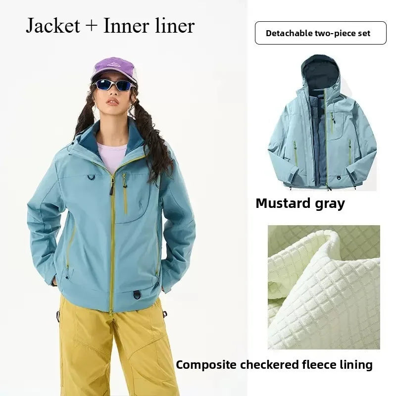 Empty Mountain Rain Hard Shell Windproof and Waterproof Functional Outdoor Three-in-One Hooded Mountaineering Jacket Men Women