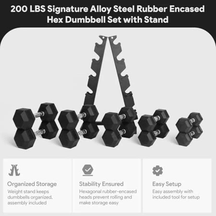 Rubber Coated Hex Dumbbells And A Frame Rack For Training