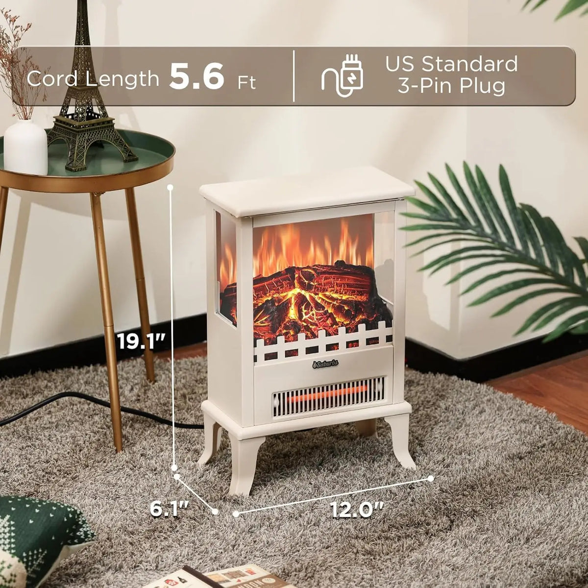 Tacleekii 19" 1500W Infrared Electric Fireplace Freestanding Heater 3-sided View, Realistic 3D LED Flames, 400-1000 Sq. Ft. Heating, Anti-overheating Tipping
