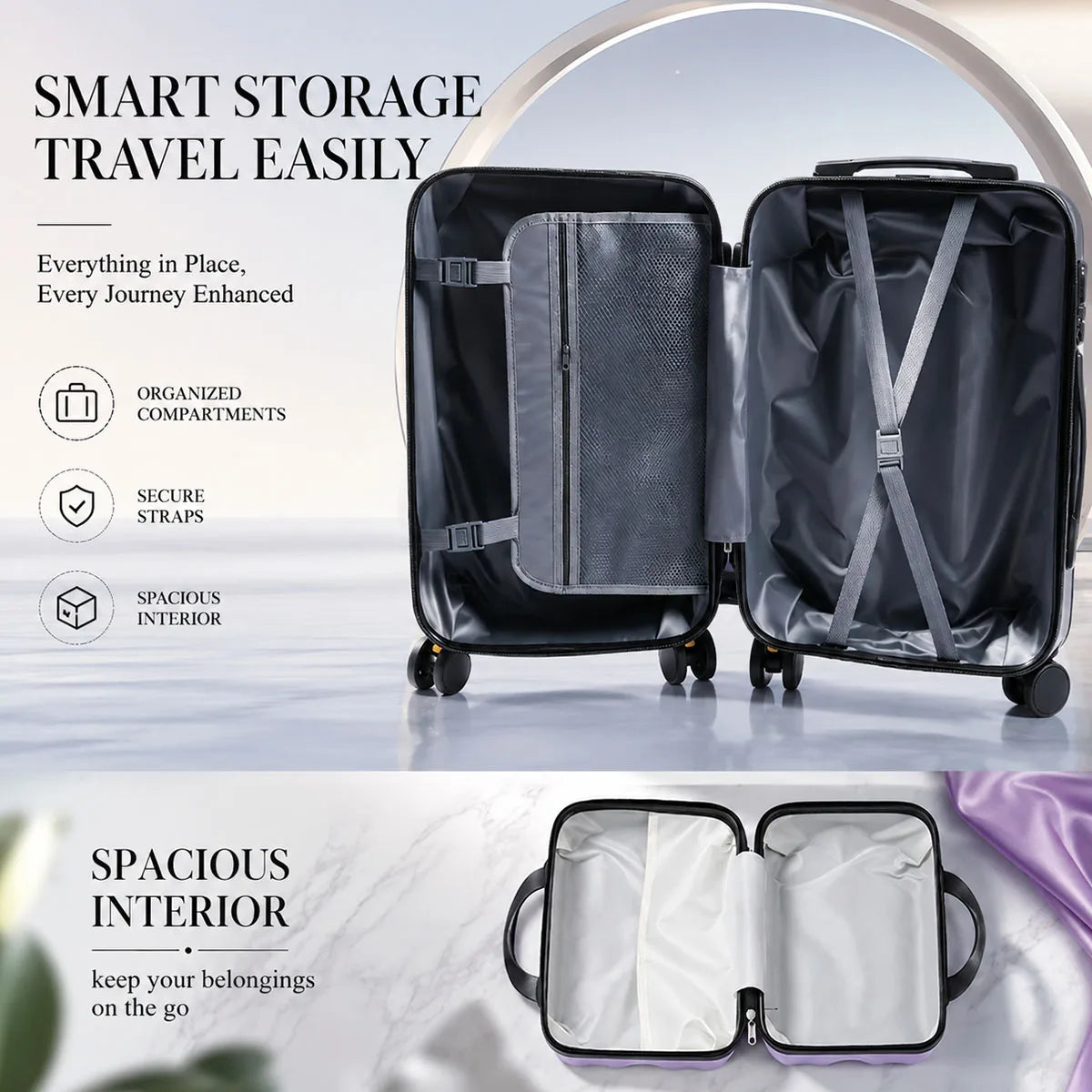 2 Piece Hard Shell Luggage Set, 20 Inch Carry On Suitcase with Cosmetic Case, 360° Spinner Wheels TSA Lock Lightweight Travel Luggage for Airplane Trips