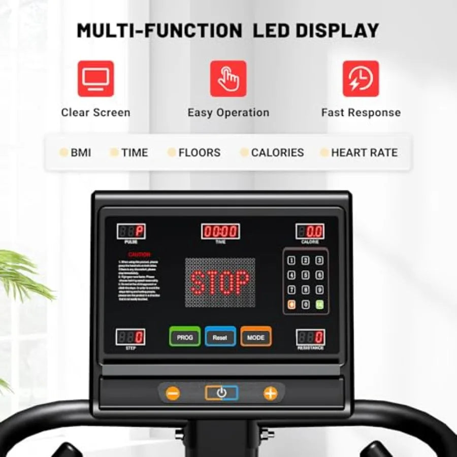 Commercial stair stepper machine with LED screen, steel frame, black color, 550 LBS capacity and 15 resistance levels for home