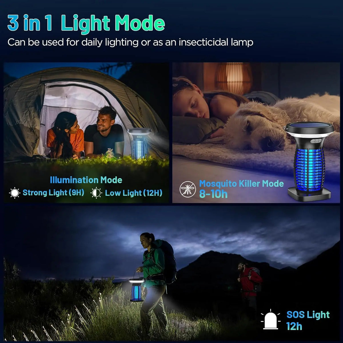 Solar Bug Zapper With Auto Sensor And Waterproof Design