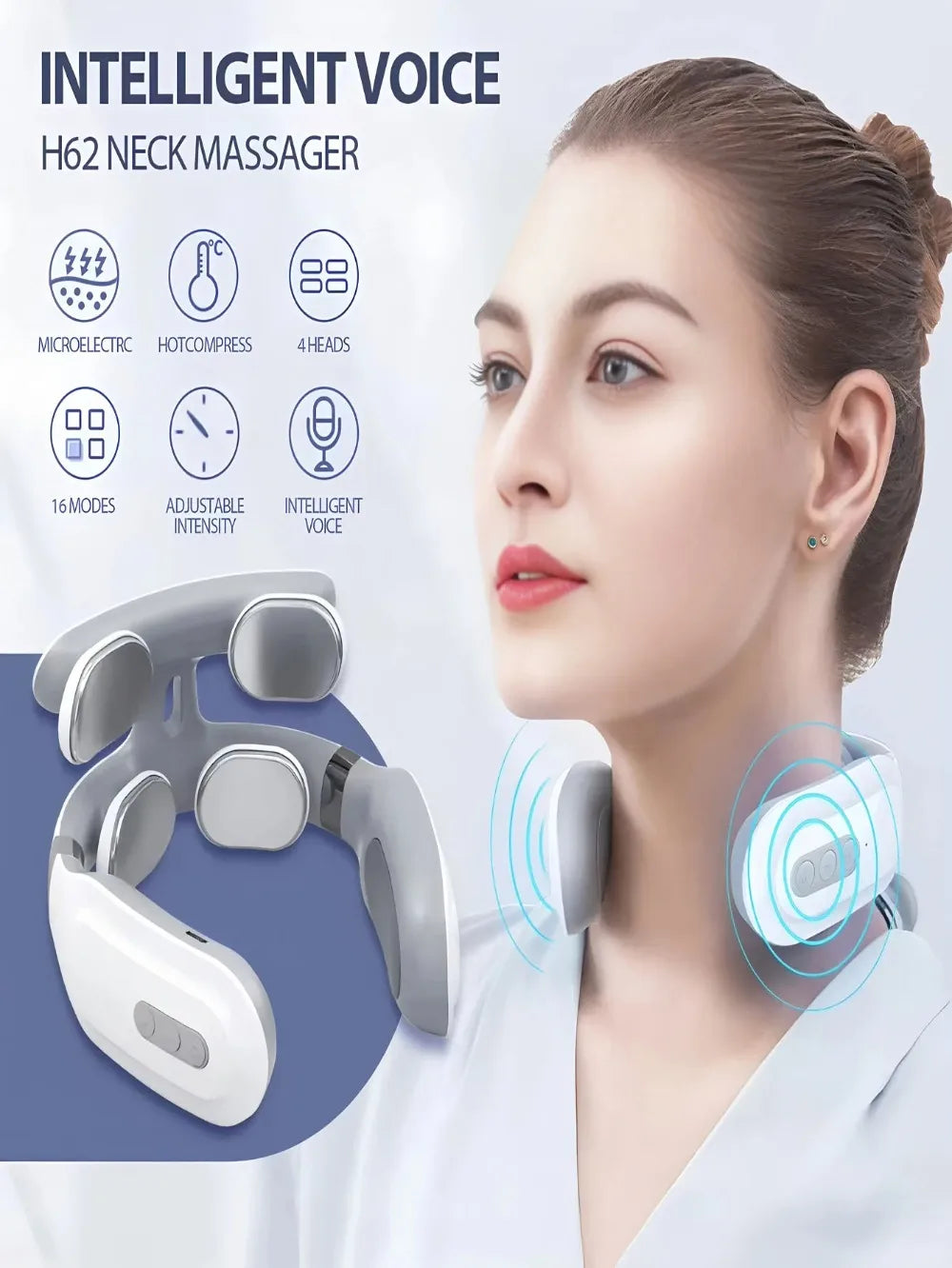 1 Piece Smart Portable Electric Neck Massager Rechargeable Neck Shoulder Massage Device for Muscle Relaxation Home Office Daily Fatigue Relief