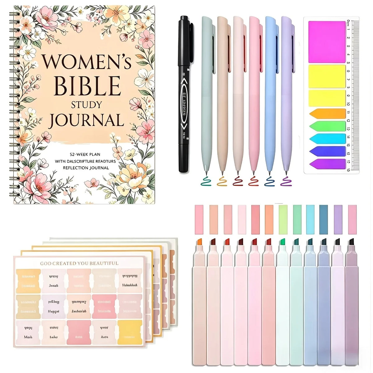 102pcs Christian Women's Bible Study Gift Box with Spiral Notebook, Pens & Scripture Labels - Spiral Bound Prayer Journal Suitable for Church Bible Study Supplies, Bible Study Kits for Church Fellowship Gifts, Gifts for Bible
