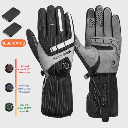 ROCKBROS Heated Skiing Gloves Men Women Winter Motocycle Screen Touch Waterproof Rechargeable 4000mAh Battery Heated Gloves