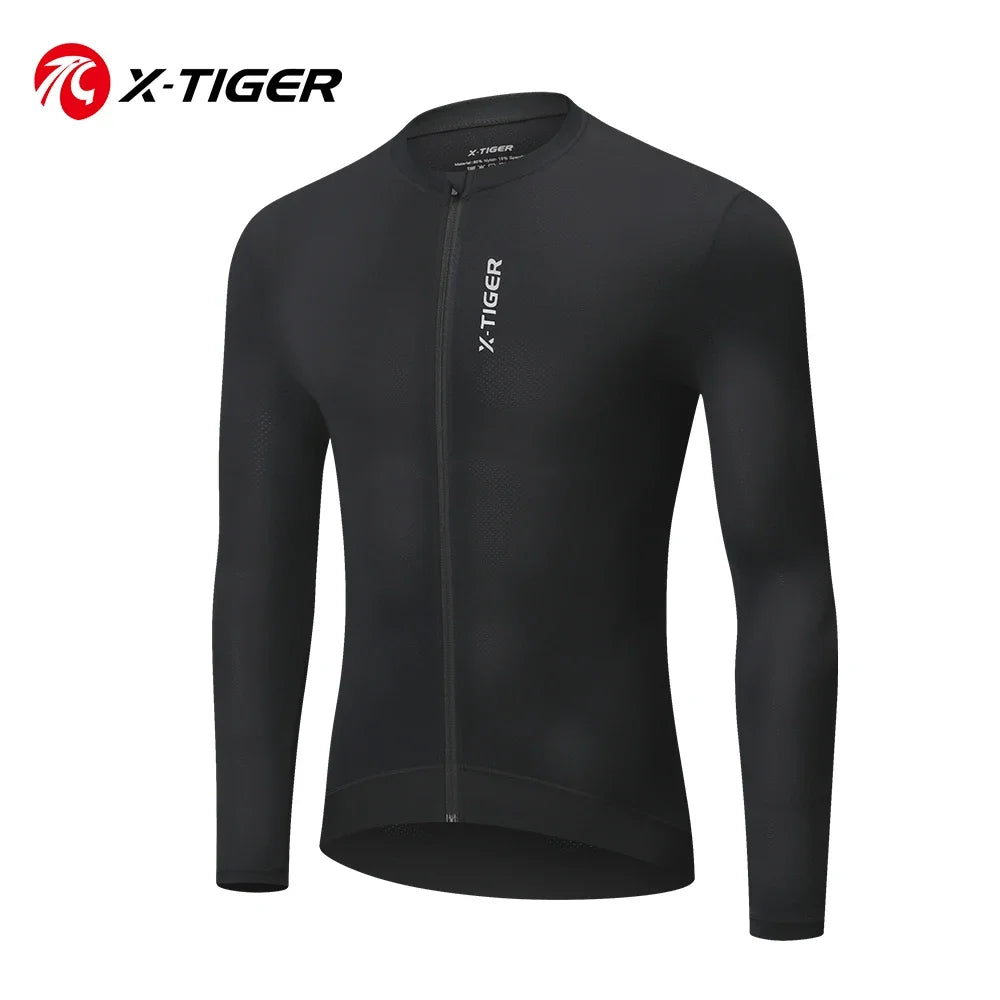 X-TIGER Cycling Jersey Long Sleeve for Men Spring Autumn Cycling TopFull Zipper 3 Rear Pockets Hidden Pocket Breathable MTB Road Bicycle Clothing