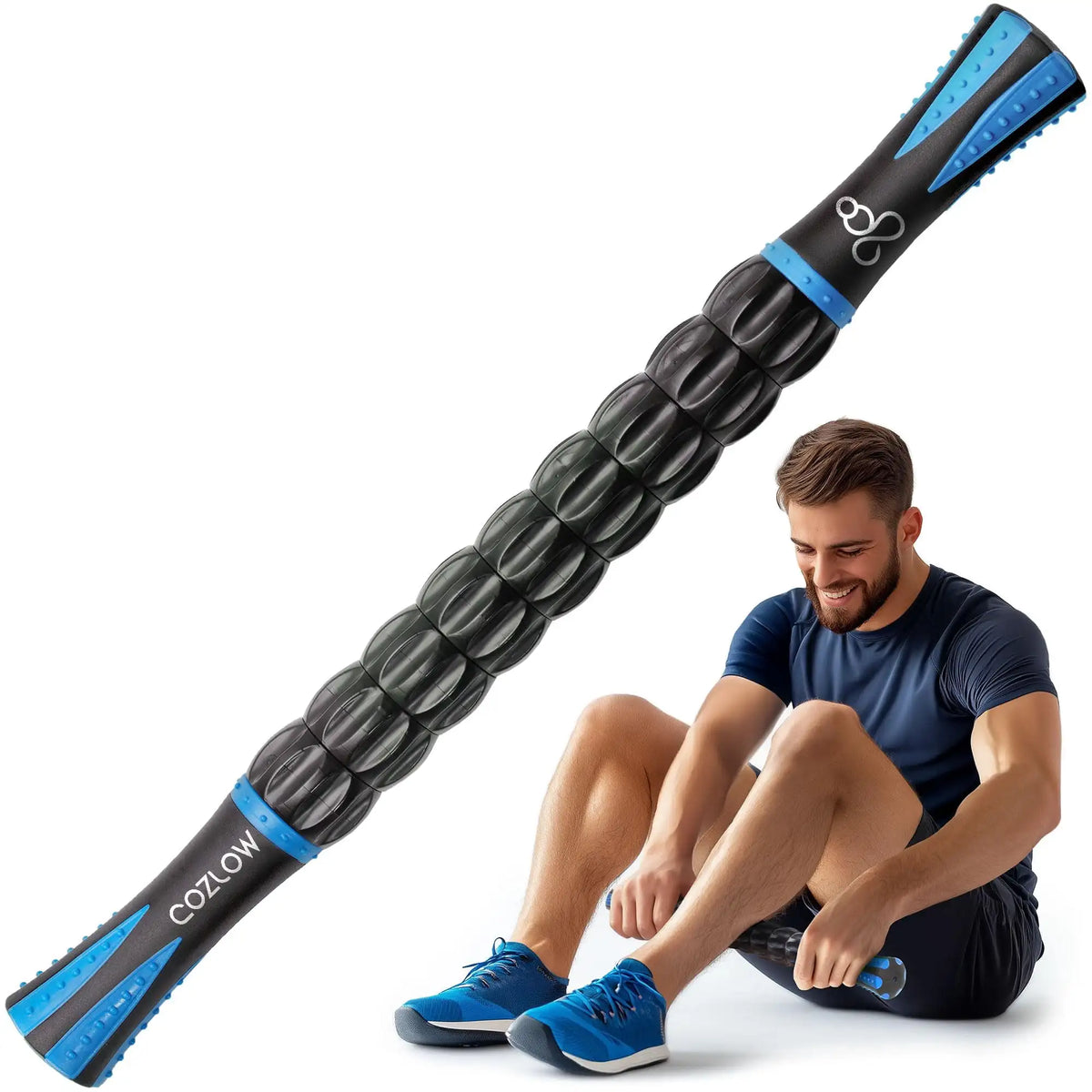 Cozlow Muscle Roller Stick, Handheld Body Massage Tool with 9 Rollers & Anti-Slip Handles back massager massage stick portable massager