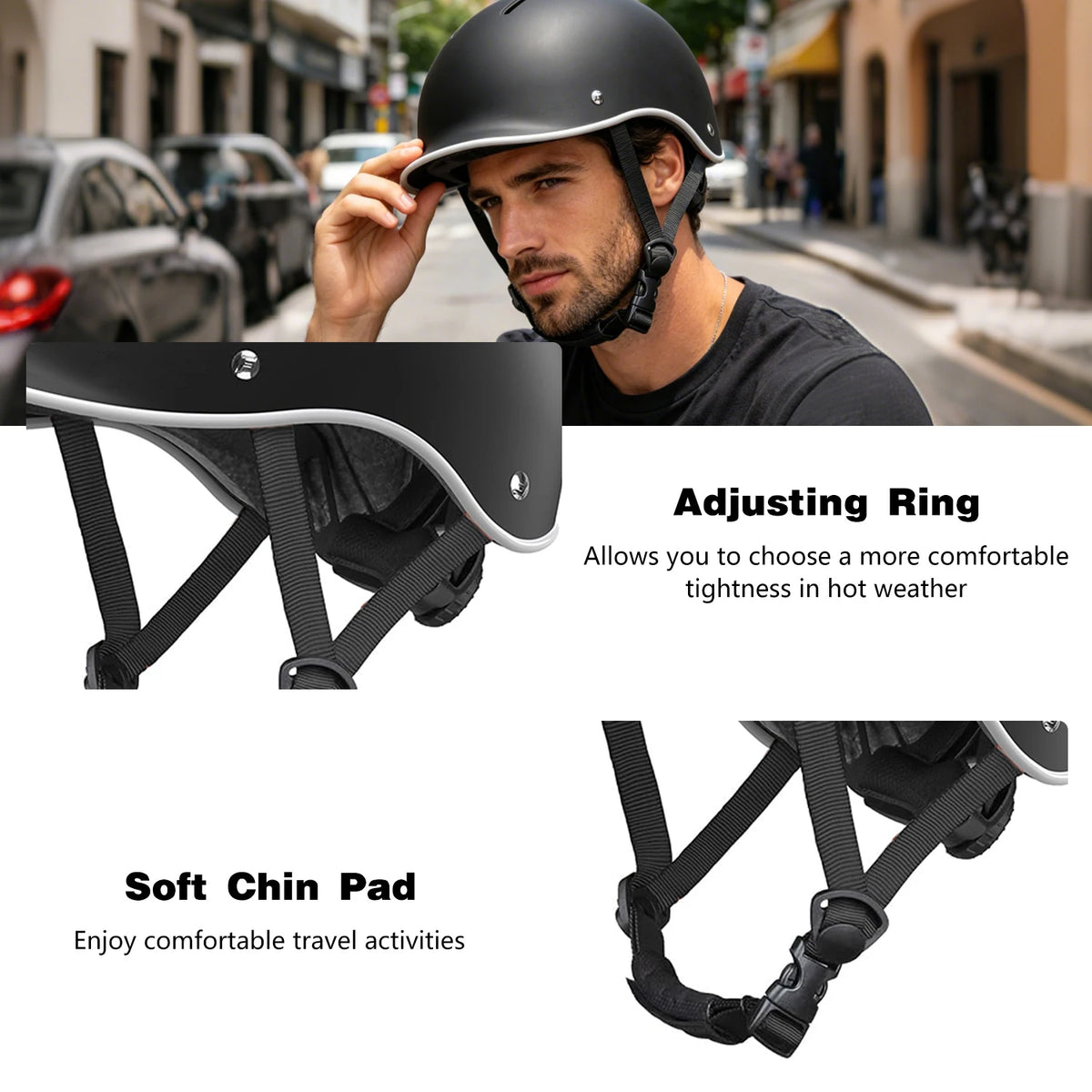 Skateboard Bike Helmet for Adults Adjustable Unisex Adult Helmet - Stylish & Cool, Perfect for Men & Women - Ideal Holiday & Birthday Gift - Available in Black & White - Paintable & Suitable for Various Sports