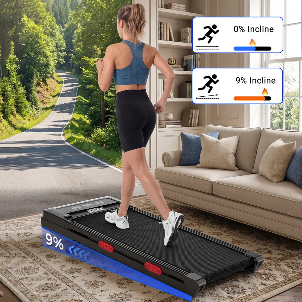 Superun Adjustable Incline Under Desk Walking Pad Treadmill for Home