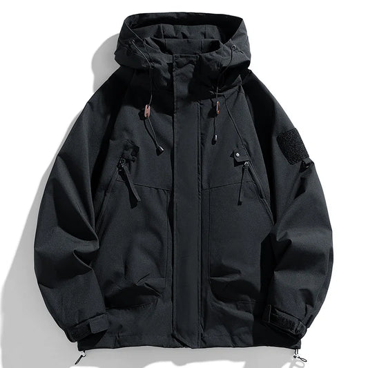 Outdoor Men's Jacket Hooded Zipper Windbreakers Cargo Coat Windproof Bomber Camping Loose Thin Softshell Hooded Hiking Jacket