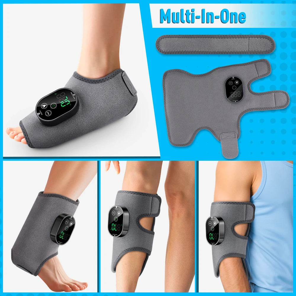Electric 3-in-1 Ankle Calf Foot Vibration Massager 6 Levels Hot Compress Massage Ankle Brace Plantar Fascia Foot Muscle Relax