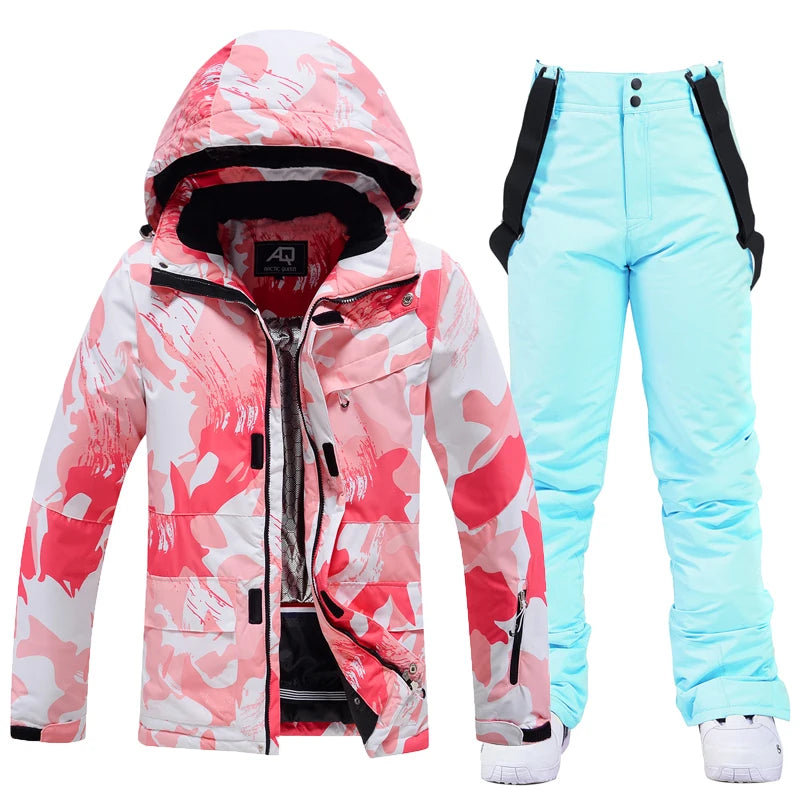 Fashion, Women's, Waterproof Snow Suit Sets, Snowboarding Clothing, Ski Costumes, Winter Wear, Jacket, Strap Pant, Girl's